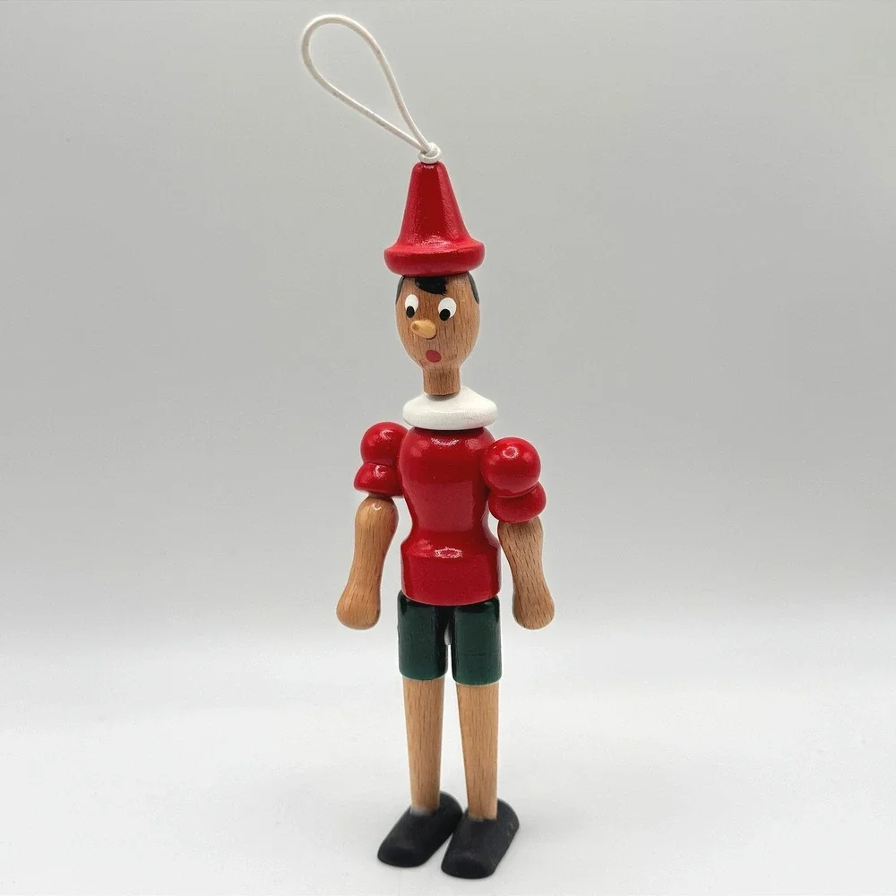 Vintage Wooden Pinocchio Ornament Made in Italy Articulated Hanging‎ Figure Toy